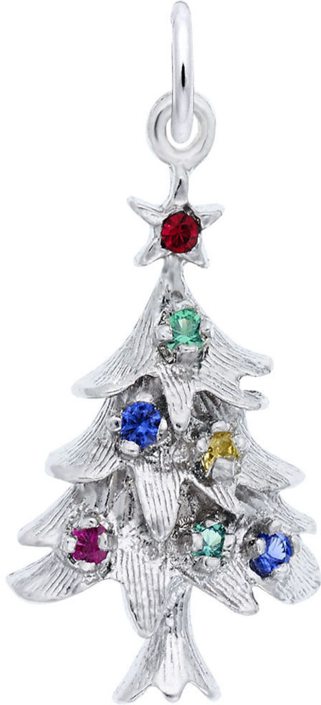 Christmas Tree Charm w/Lab-Created Beads Rembrandt 10K or 14K Gold or 925 Silver - Picture 3 of 4