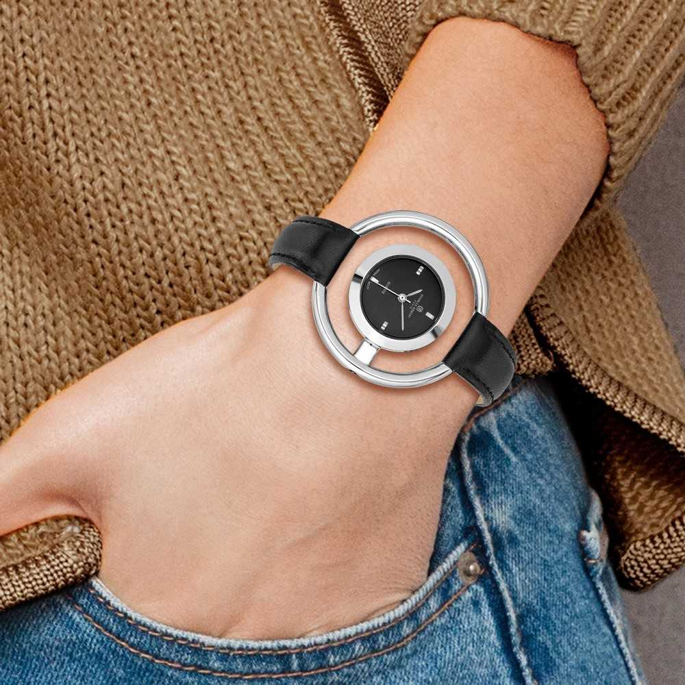 Charles Hubert Ladies Chrome Finish Black Dial Modern Circle Watch Ladies Charles Hubert Chrome-finish Black Dial Modern Circle  main image 2