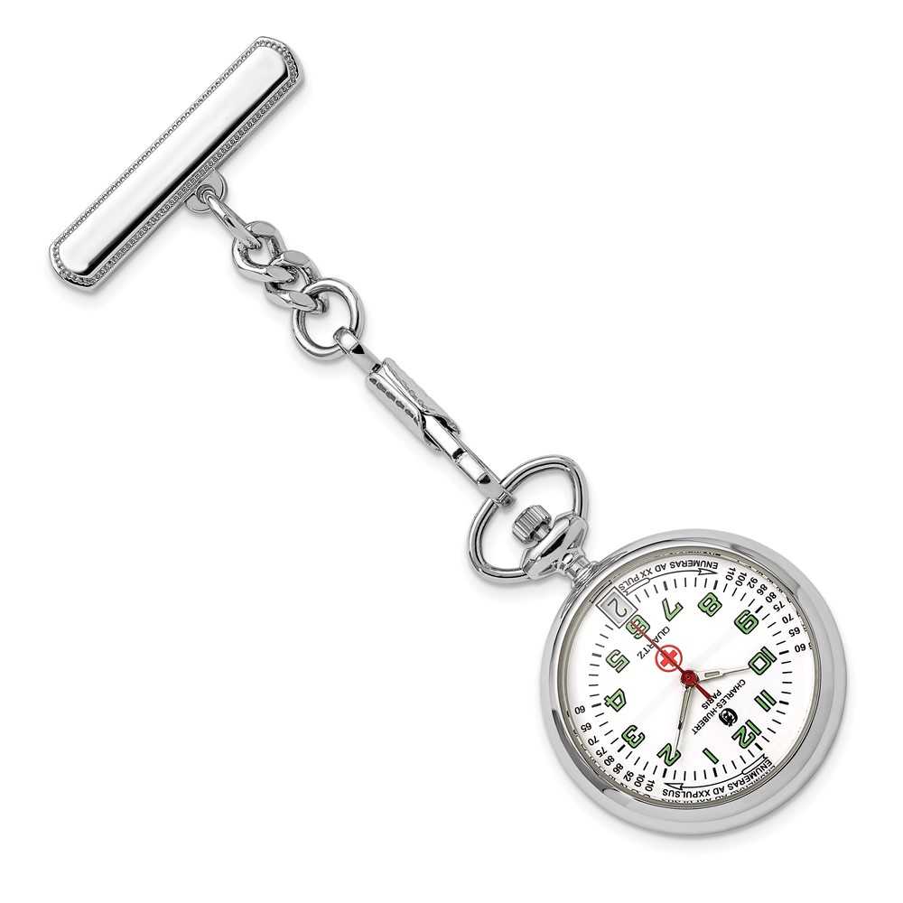 Charles Hubert White Dial Nurse Watch w/ Pin by Charles 