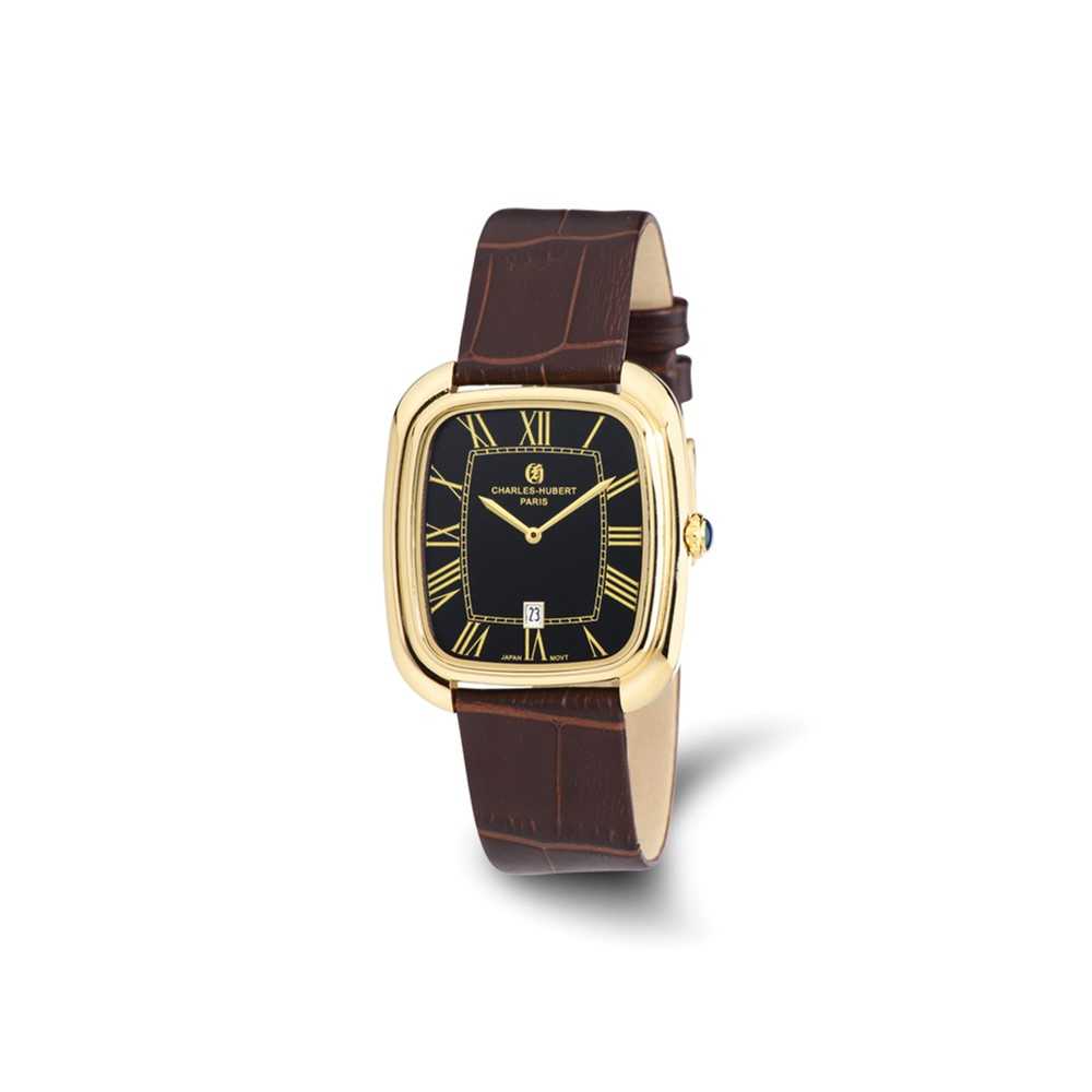 Charles Hubert Ladies IP 2-tone Square Black Leather Band Watch Charles Hubert Ladies IP 2-tone Square Black Leather Band Watch main image 2