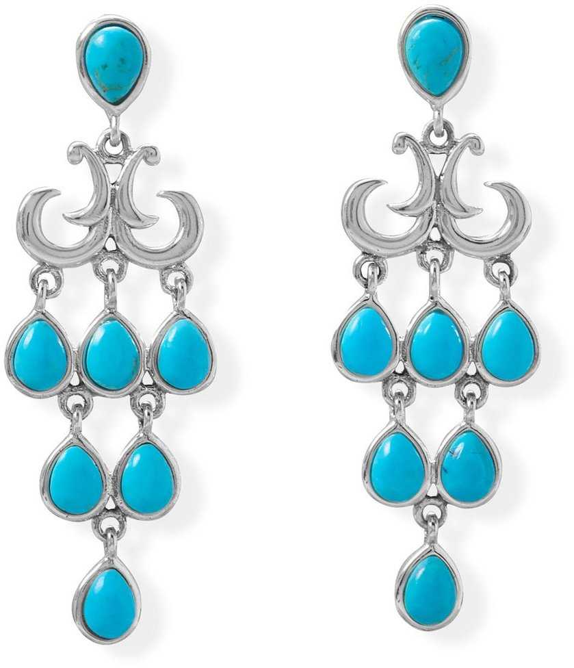 Sterling Silver Pear Shaped Simulated Turquoise Chandelier