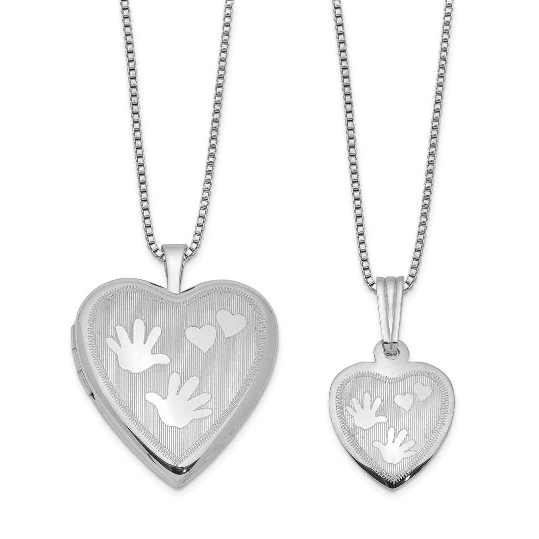 Sterling Silver Polished Satin Hand and Hearts Locket Pendant