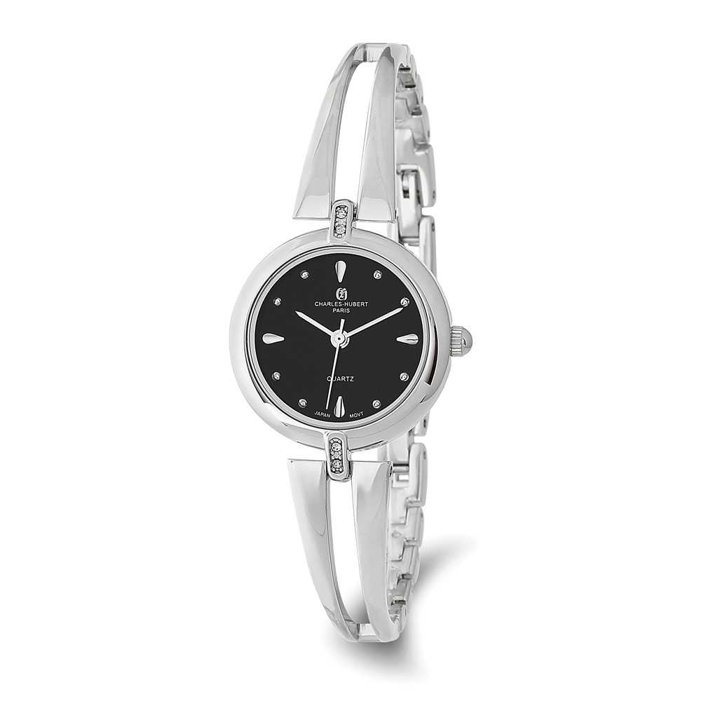 Ladies Charles Hubert Chrome-finish Brass Black Dial Watch  display picture 1