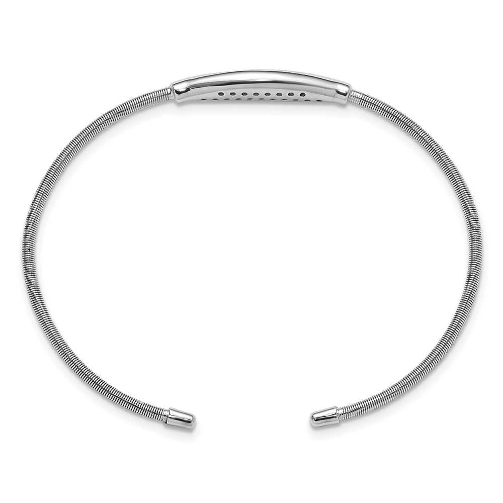 Sterling Silver Polished Rhodium-plated Textured CZ Cuff  display picture 1