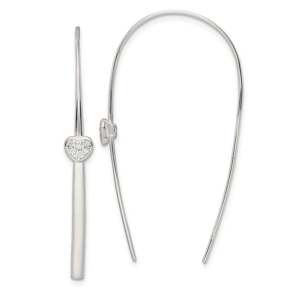 47.7mm Sterling Silver Polished CZ Heart Threader Earrings at