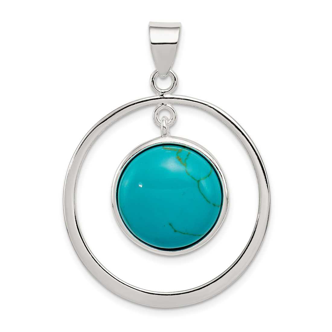 Sterling Silver Circle Simulated Turquoise Pendant at BillyTheTree