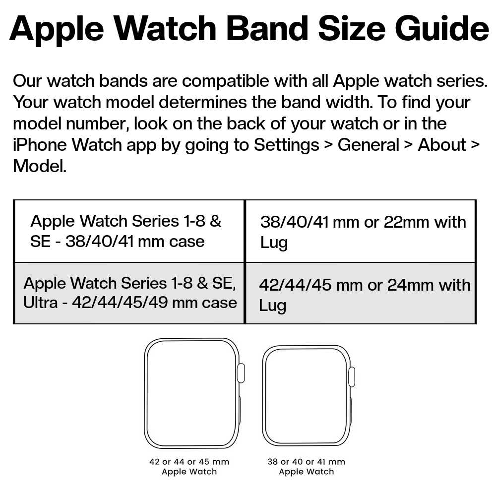 Size Guide Apple Watch Band Width Size Chart Apple Watch Series