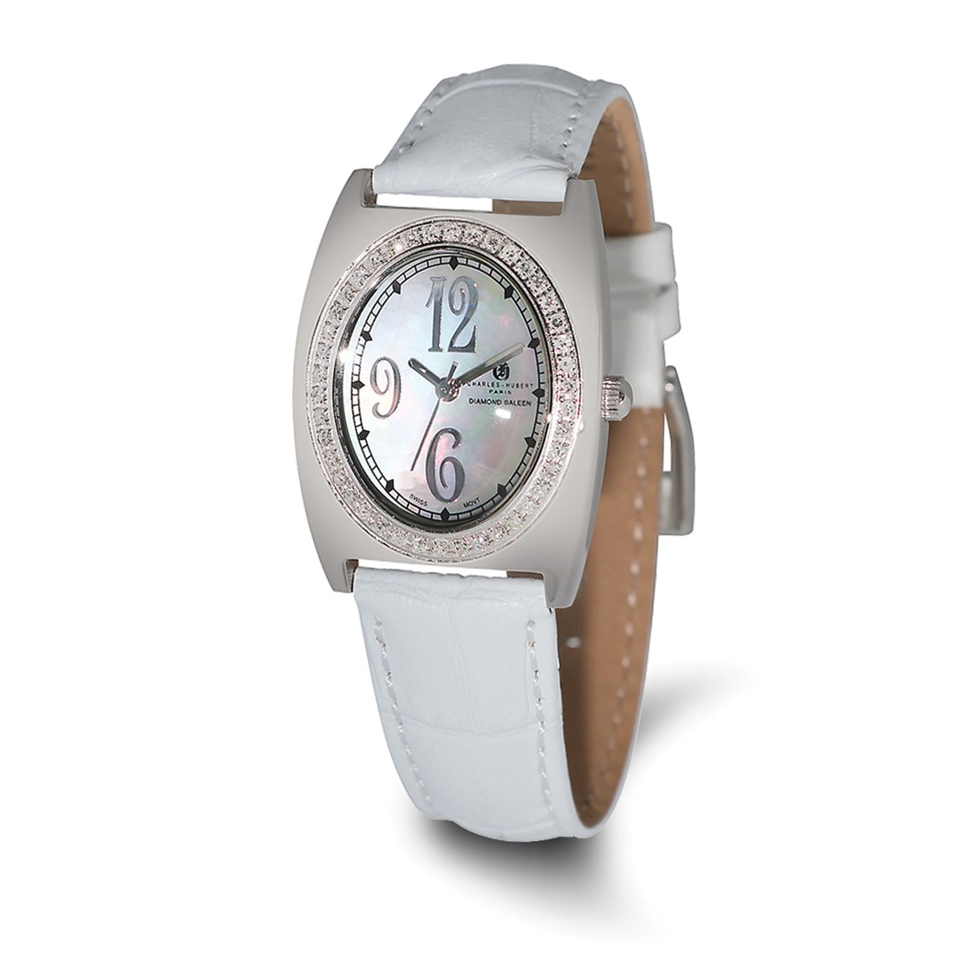 Charles Hubert Ladies Stainless Steel & Leather White Dial Watch display picture 1