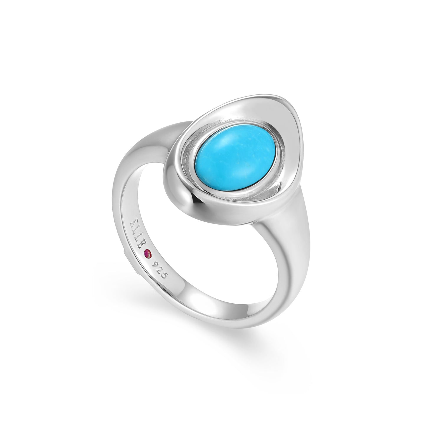 Rhodium-Plated Sterling Silver Oval Cabochon Simulated Turquoise