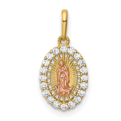 14k Two-tone Gold Our Lady of Guadalupe CZ Pendant at BillyTheTree Jewelry