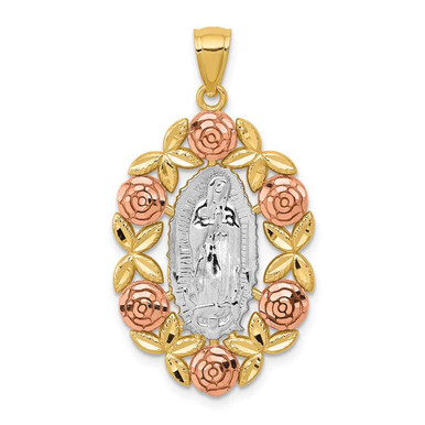 14k Two-tone Gold White Rhodium Our Lady of Guadalupe Pendant at ...