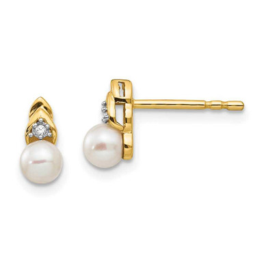 9mm 14K Yellow Gold Diamond & Cultured Freshwater Pearl Stud Earrings ...
