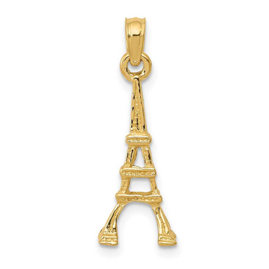 14k Yellow Gold Solid Eiffel Tower Charm Pendant – 26x11mm Textured 3D Pendant (Chain Not Included)