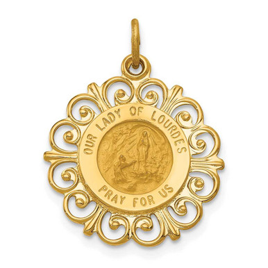 14K Yellow Gold Our Lady Of Lourdes Medal Pendant at BillyTheTree Jewelry