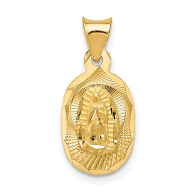 14K Yellow Gold Polished & Shiny-Cut Lady Of Guadalupe Oval Pendant ...