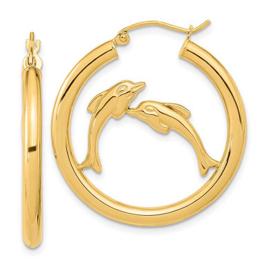 14K Yellow Gold Dolphin Hoop Earrings main image 0