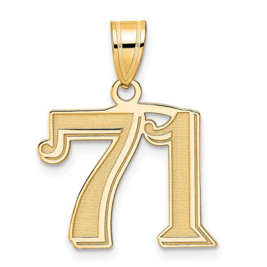 14K Yellow Gold Polished Etched Number 71 Pendant at BillyTheTree Jewelry