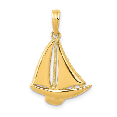 14k Yellow Gold Sailboat Pendant - 22x14mm Polished Charm, No Chain Included