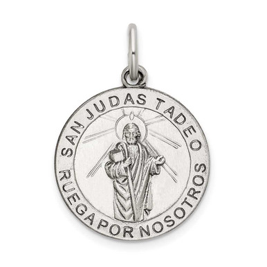 Sterling Silver Satin Antiqued Spanish St. Jude Thaddeus Medal Pendant ...