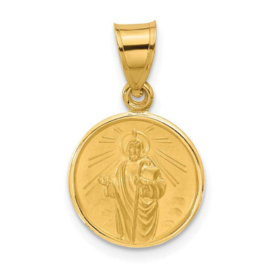 14K Yellow Gold Polished and Satin Solid St Jude Thaddeus Medal Pendant ...