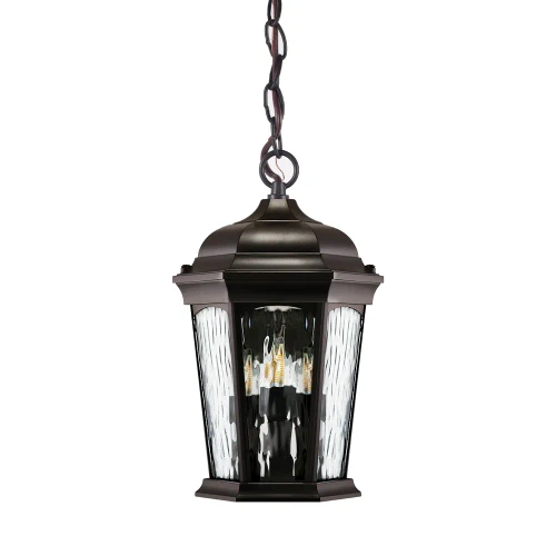 Euri Lighting EHL-130W-MD Decorative Fixture LED Flickering Flame Hanging Lantern with Dual Security Light and Flame Mode Wet Rated Wall Switch Operated, Bronze Finish with Water Glass