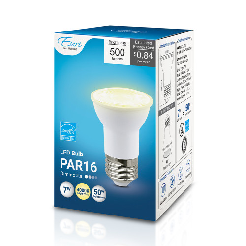 Euri Lighting EP16-7W4040ew PAR16 Directional Wide Spot LED Light Bulb Dimmable
