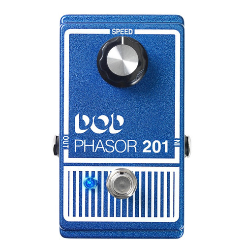 One of the first phaser effect pedals ever made, the original DOD Phasor 201, blazed the trail for all phaser pedals after it. The new DOD Phasor 201 (2013) brings the classic analog phaser effect driven by 40+ years of tone creating experience. The new 2013 DOD Phasor 201 is better than ever before with true bypass, a crisp blue LED indicator, and modern 9V DC power supply input. Redesigned with a lighter aluminum chassis, sleek blue metallic flake and flat black matte bottom paint job, the undefined DOD Phasor 201 pedal is a refined take on classic phasing effects, with an incredible new look. The operation of the undefined DOD Phasor 201 is pure simplicity. Like the original, the Speed knob controls the depth and speed of the phasing effect, with great tone at any range. True bypass allows your guitar tone to remain pristine even when the DOD Phasor 201 (2013) is off. This is a big difference from the original which would color your bypassed tone. The modern 9V DC power supply input make the pedal more pedalboard friendly