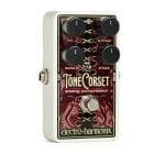 The EHX Tone Corset is a versatile analog compressor featuring a blend control to dial in the purfect amount of parallel compression. In addition to standard Volume and Sustain controls, an Attack control adjusts the response of the compression circuit for increased flexibility. From cowboy plunk to warm and transparent console tones, The Tone Corset fits around any player’s style.

Mike Matthews says, “The Tone Corset is the funkiest analog compressor I ever heard on guitar!”

Four-knob design provides excellent control and gives the user the ability to precisely shape their instrument’s dynamics
The Sustain knob controls the amount of compression applied to the guitar signal. As Sustain is turned clockwise compression and sustain increases
The Attack knob adjusts how quickly the compressor recovers. As Attack is turned clockwise the pedal’s response is slower and more initial pick attack comes through
The Blend knob adjusts the mix of the dry and compressed signals. As Blend is turned clockwise the signals blends from 100% dry to 100% compressed
The Pad switch pads down the input signal to prevent undesirable distortion if the Tone Corset is used with high output humbuckers, bass guitar, etc.
True Bypass for maximum signal path integrity
9V battery included