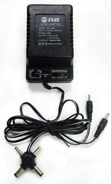 Nippon DV1000 Universal AC/DC Adapter (1000mA)

1.5, 3,4,5,6,7.5,9,12V Output
Fixed Multi plug to accommodate most popular sized inputs
Includes Sony Plug