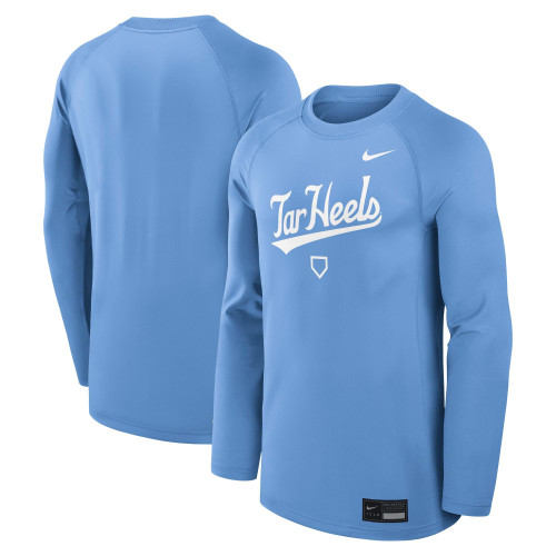 Nike Script Tar Heels Lightweight Dri-Fit Baseball Crew (CB)