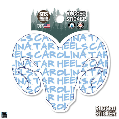 Ram Head with Carolina Tar Heels Text Fill Rugged Sticker