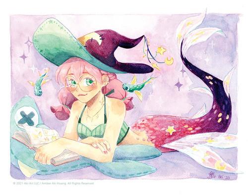 Mermaid Watercolor Print by Aki