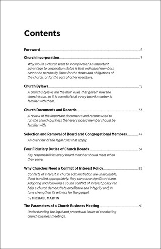 Church Governance Table of Contents