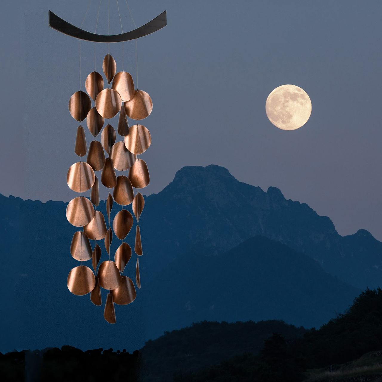 Woodstock Chimes Signature Collection, Moonlight Solar Chime, 29'' Bronze Decor Designs - Solar Chimes Wind Chimes for Outdoor, Patio, Home or Garden Décor (MOONBR