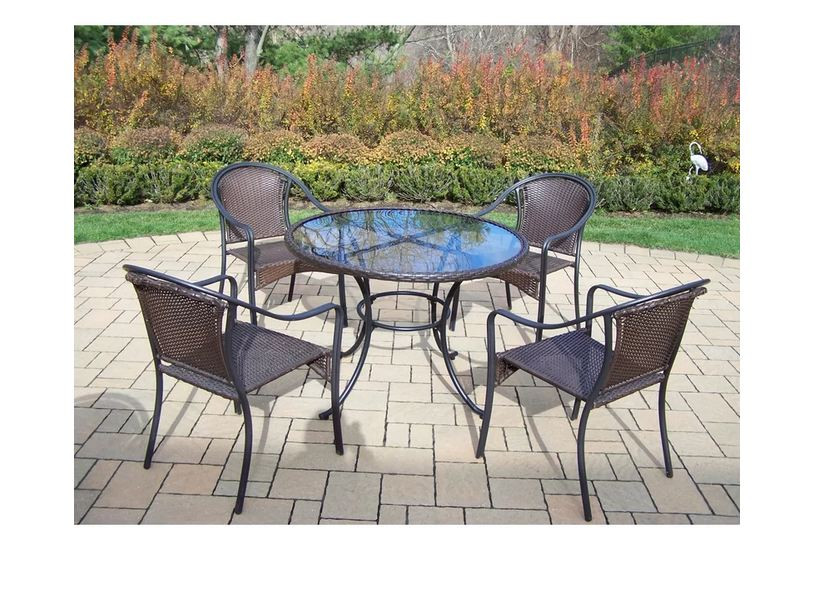 Oakland Living Elite Resin Wicker 5 Piece Outdoor Dining Set