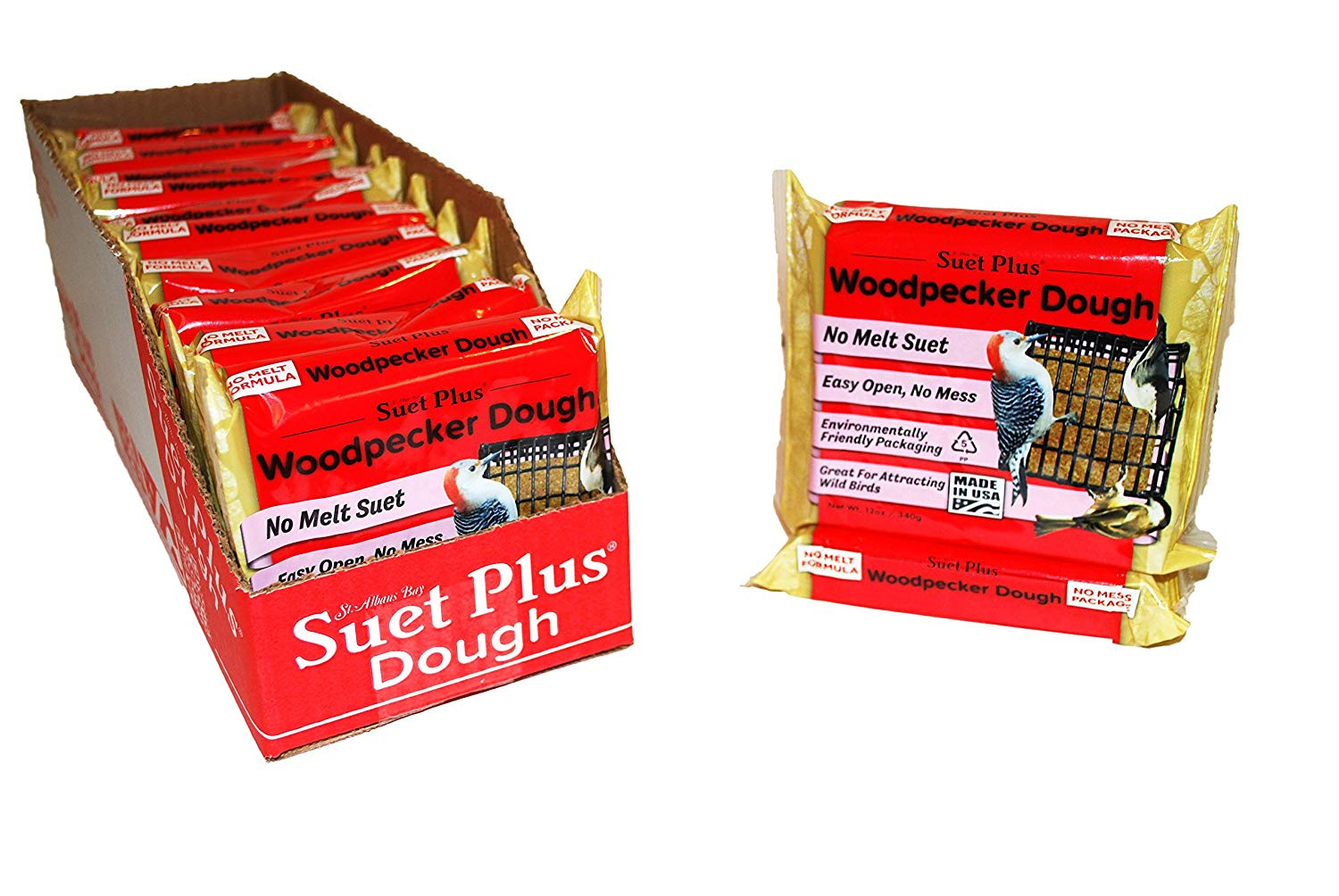 Wildlife Sciences Woodpecker No-Melt Suet Dough 11 oz Suet Cake, 12