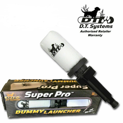 DT Systems Super Pro Launcher With All Power Loads & Whistle The DT Systems SUPER-PRO Dummy Launcher uses .22 cal blank power loads to propel a retrieving dummy for dogs to retrieve. Perfect for land or water training, it is an excellent tool to help teach and reinforce the hunting situation by simulating the sound of a “BANG” with the “marking” of a bird (the dummy) in the sky. Great for long and short retrieves by adjusting the flight angle and the strength of the .22 caliber blank launching load. The launcher’s solid aluminum frame construction means no rust. The used shells are easy to extract thanks to the built-in shell extractor. Special design features result in very little recoil during launch. Super Pro Dog Training Dummy Launcher with Dummy Features: • Hand held dummy launcher operates with .22 blank power loads • You load the blank, pull back the handle, and a firing pin strikes the .22 blank power load to propel the dummy • Convenient built-in shell extractor makes extracting shells easy as 1-2-3 • Perfect for Land or Water training (the dummies FLOAT on water) • Great for training dogs to mark with the report of the .22 blank going off (simulates gunfire noise) • Optimized for maximum launch distance and comfortable/easy use • Self-contained firing pin mechanism for easy cleaning and maintenance • Dual exhaust holes for greatly reduced recoil • Cast aluminum & durable Stainless Steel construction to resist rusting • Thick, dense shock-absorbing recoil pad for comfort when using • Wide nylon comfort grip handle sleeve Blank Power Loads Features: • .22 Caliber Blank Power Loads are recommended for maximum performance from your Super Pro Dummy Launcher. • Green: 40-60 yards • Yellow: 60-80 yards • Red: 80-100 yards Bundle Includes: • 1 DT Systems Super Pro Dog Training Dummy Launcher with White Dummy • 1 DT Systems Feather Weight Launcher Dummy • 1 DT Systems Orange Dog Training Whistle • 1 DT Systems Red Power Loads • 1 DT Systems Yellow Power Loads • 1 DT Systems Green Power Loads