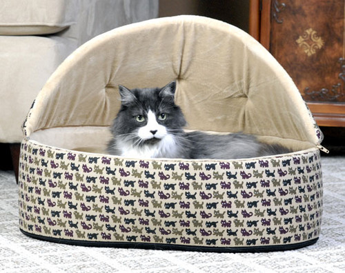 K&H Manufacturing Cuddle Sleeper Hooded Small Black Kitty Print 14x20 KH3142