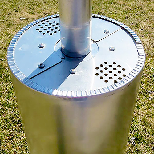 Troyer's Birds' Paradise Round Pole Guard, Gray, 7.5" dia.
Stop squirrels, raccoons, and snakes from reaching your existing martin house or gourd system with this Troyer's Birds' Paradise Round Pole Guard.

Generous, 23.75" tall, stovepipe style baffle is designed for use on round poles from 0.75" to 2.375" in outer diameter.
Aluminum sleeve wraps around your existing pole after installation, without the need to remove the house to add this deflector.
Included top ring and adjustable plates make it possible to affix this item to a variety of round pole sizes.
Baffle should be placed below the rope cleat on pulley system poles to maintain their functionality.
Aluminum body creates a durable and lasting deterrent, and gray finish meshes with many existing poles.
Assembly required. Made in the USA.
Dimensions: 7.5" dia. x 23.75"H
Mounting: place on round martin house pole from 0.75" to 2.375" in diameter
Construction: aluminum