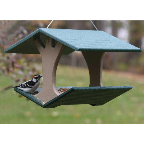 Hanging Fly-Thru Bird Feeder in Taupe and Green Recycled Plastic SNHFT