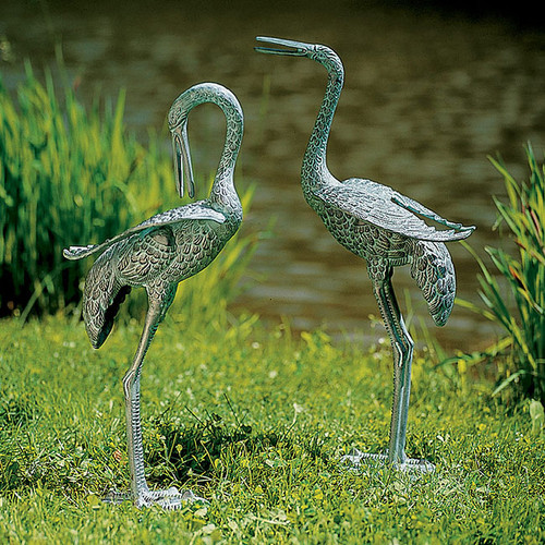 Achla Handcast Aluminum Crane Statuary Pair /Set of 2