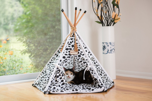 Armarkat Cat or Dog Bed Tent White with Black Paw Print C46 