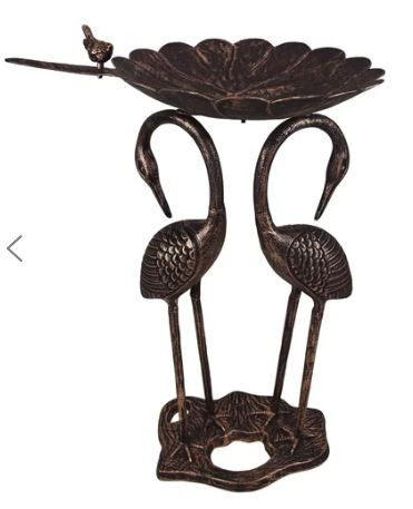 Oakland Living Cast Aluminum Leaf 2 Crane Statue Birdbath PHBA1016