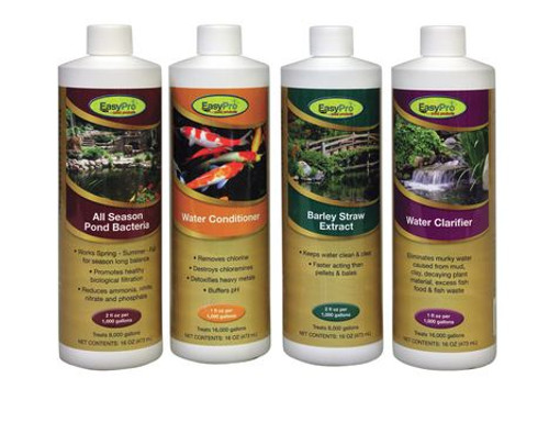 EasyPro WTP4 All-In-One Package – Includes 16 oz Clarifier; All Season Bacteria; Liquid Barley Extract; Water Conditioner EAPRWTP4