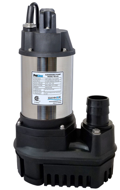 Pondmaster ProLine High-Flow Submersible Water Pump 1/4 HP with 1-1/2" and 2" barbed fittings  90103