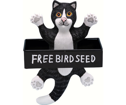 Songbird Essentials Dangling Black & White Cat Square Metal Tray Birdfeeder SE3870132