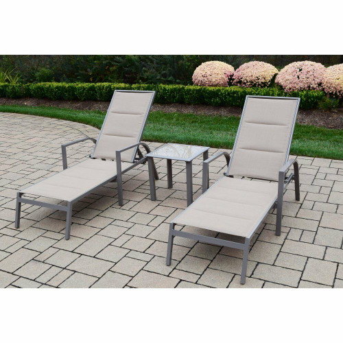 Oakland Living 3 Piece Padded Sling Chaise Lounge Set 