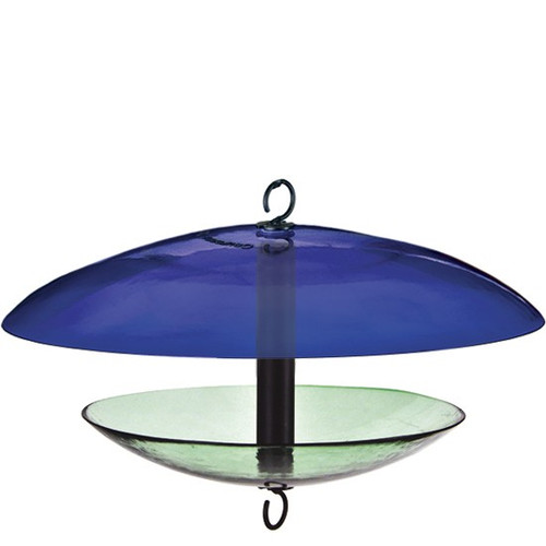 Couronne Cobalt Glass Bird Feeder With Weather Baffle Dome CM380215