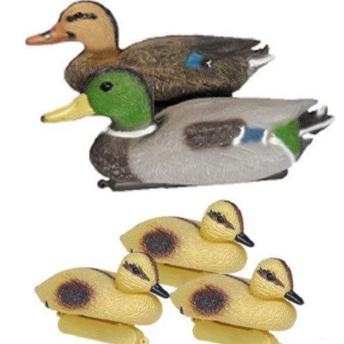 Floating Duck Family Decoys , Includes Male & Female Mallards & 3 Ducklings (