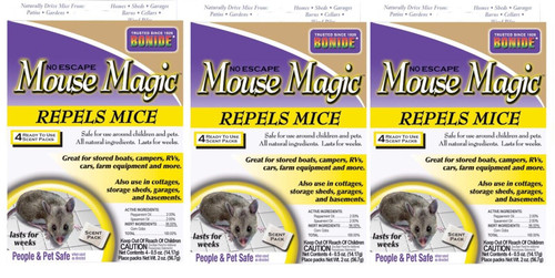 Bonide No Escape Mouse Magic Repellent, Pet Safe, 3 x 4 Scent packs
